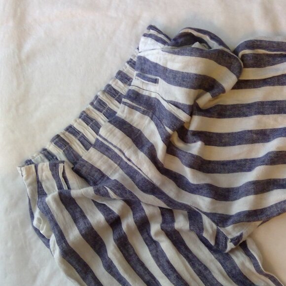 Charmed Heart Linen Pants Blend Blue & White Striped Pocketed Belt Looped Pants - Picture 7 of 10